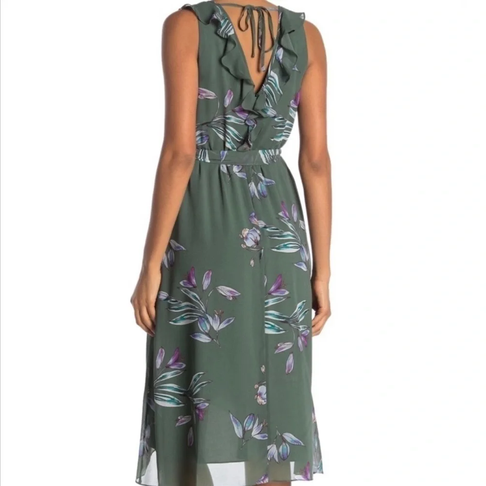 Rachel Roy Green Floral Ruffle Midi Dress XS Sleeveless High Low